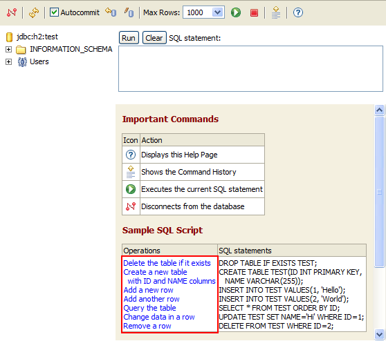 Screenshot: click on the sample SQL script